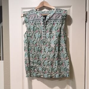 Talbots Green and Pink Floral Blouse